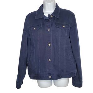 Chaps Denim Trucker Jacket Sz L Button Up Collared Navy Blue